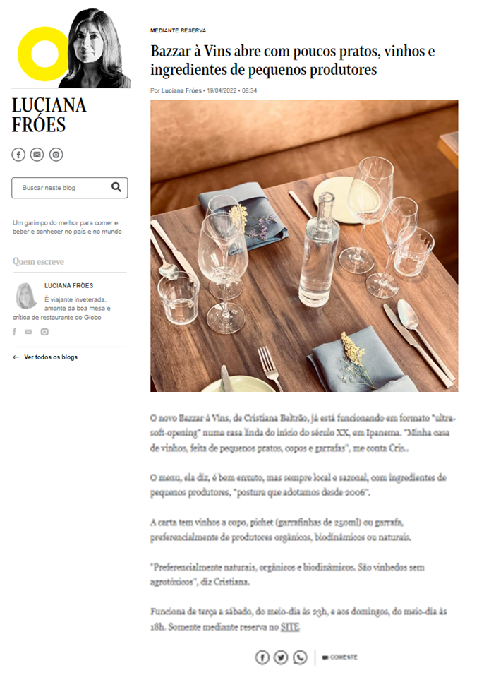 Blog Luciana Fróes - Bazzar A Vins